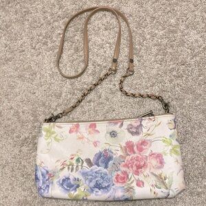 Elliot Lucca Women’s Floral White & Pink Leather With Chain Crossbody Strap Bag